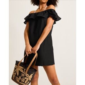 Tommy Bahama Dress Womens Small Black St Lucia Coverup Linen Blend Off Shoulder